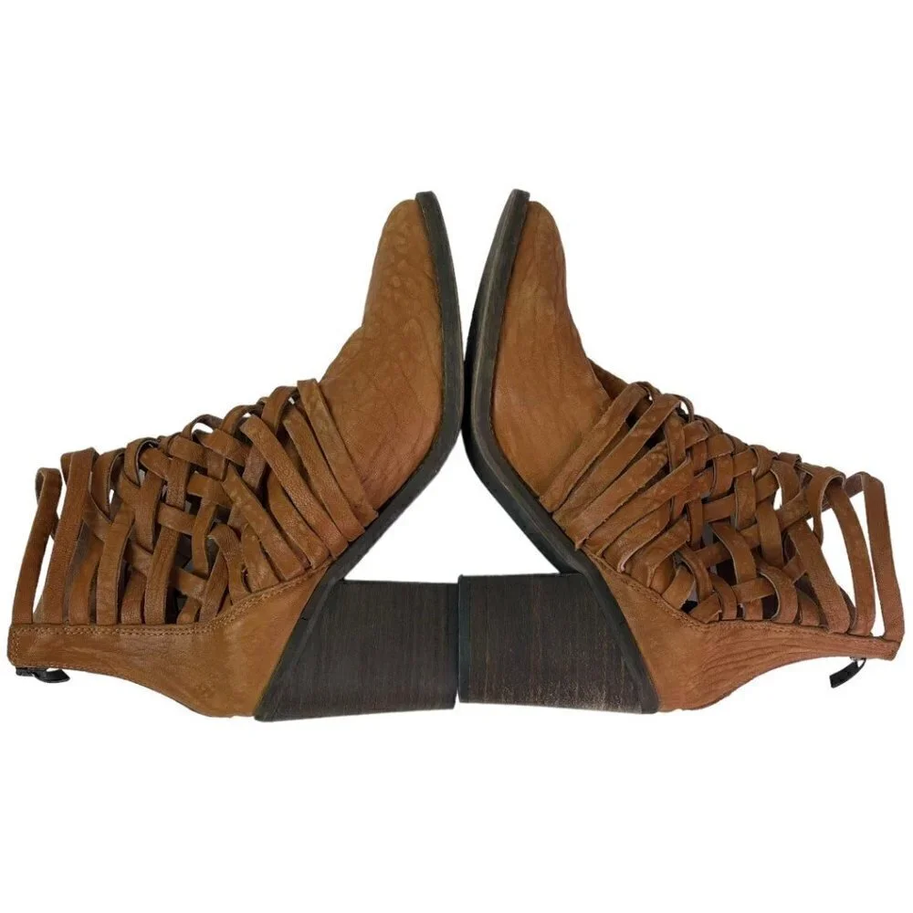 Free People Womens Carrera Braided Woven Leather Boot EU 39 Vintage Tan Distress